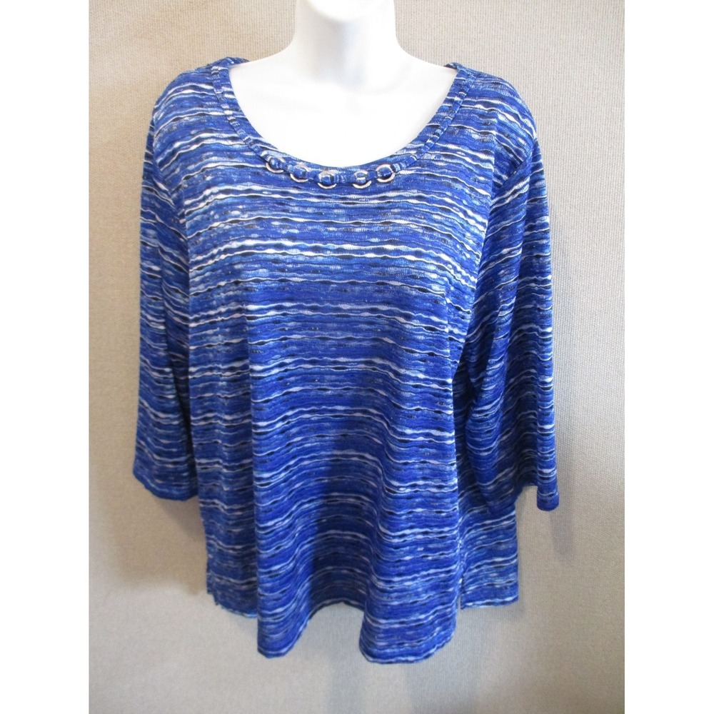 Alfred Dunnerr Striped Sweater Plus Size 1X Dressy Grommet Detail